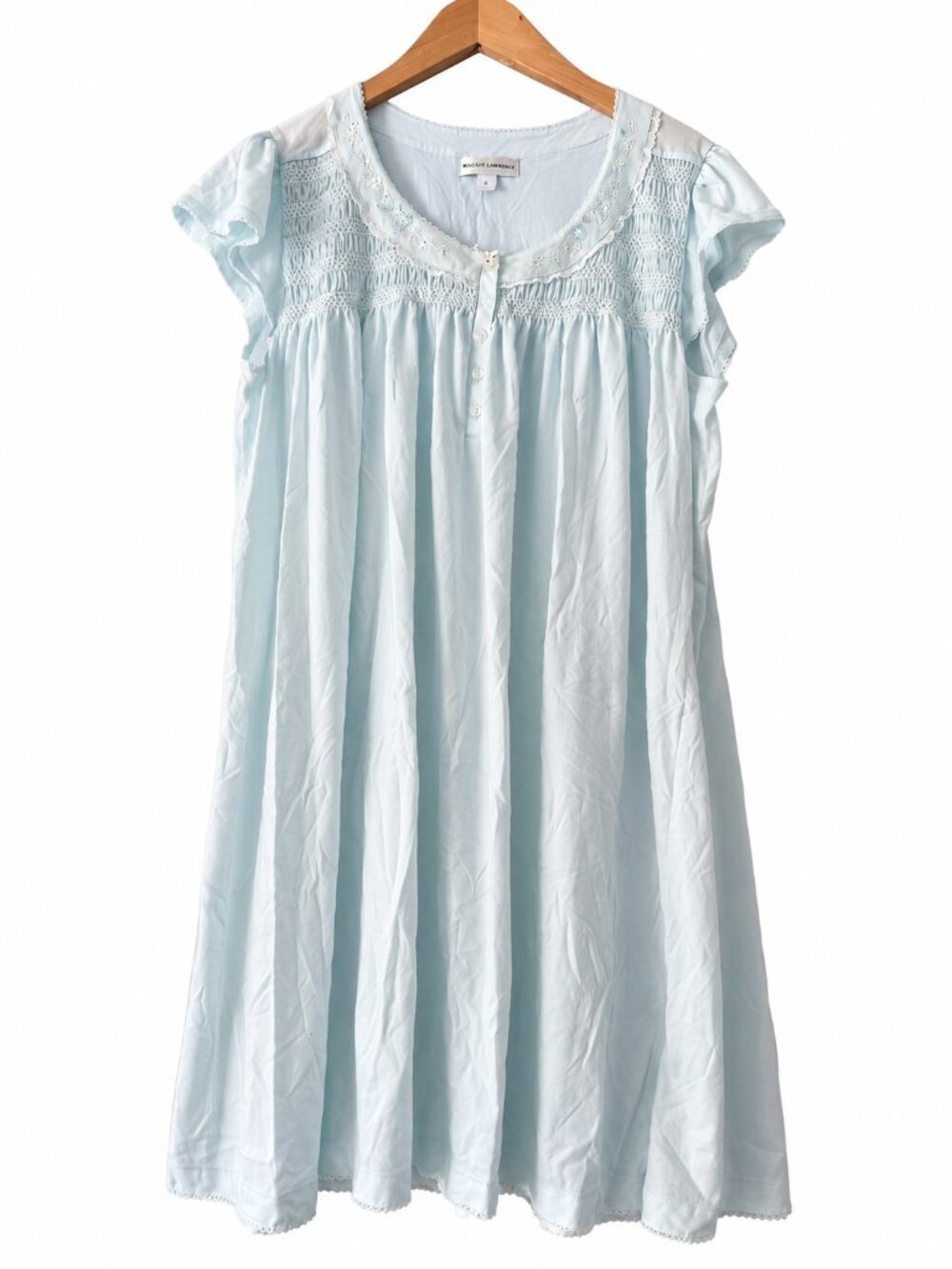 Miss Elaine Blue Floral Embroidered Smocked Cotton Blend Nightgown Cottagecore X